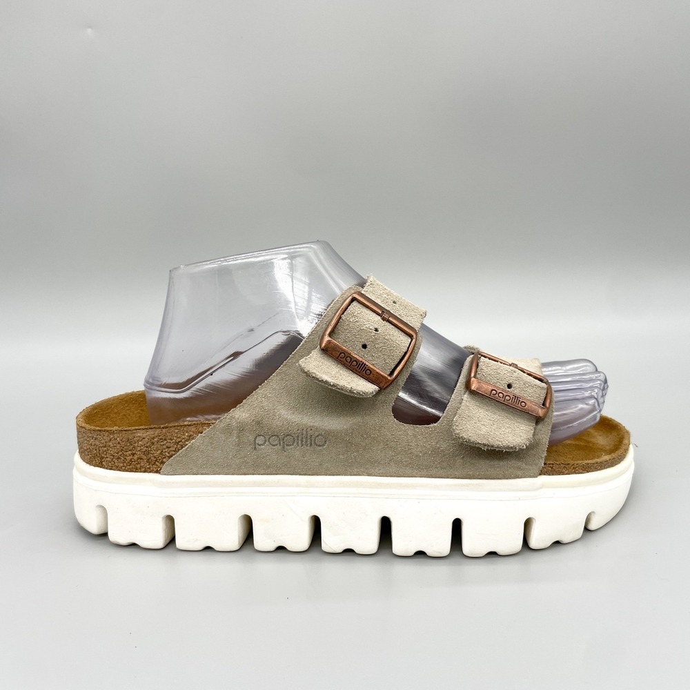 Papillio Birkenstock Arizona Chunky Sandals Womens 8 Beige Suede Platform Boho